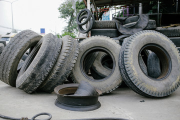 A very old truck tires
