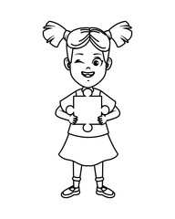 Fototapeta premium happy little girl with puzzle piece character