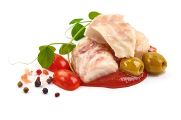 Canned fish fillet, isolated on white background