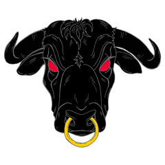 Head of an evil bull with a ring in its nose