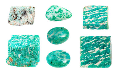 set of various green Amazonite gemstones