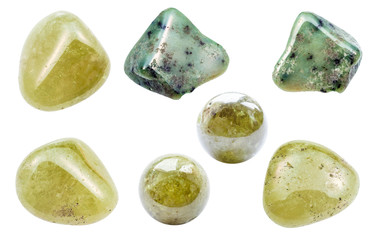 set of various Grossular (green garnet) gemstones