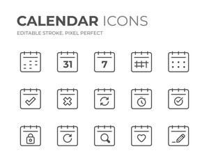 Calendar Date Line Icons Set
