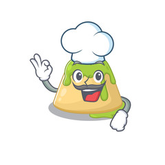 Cute pudding green tea cartoon character wearing white chef hat