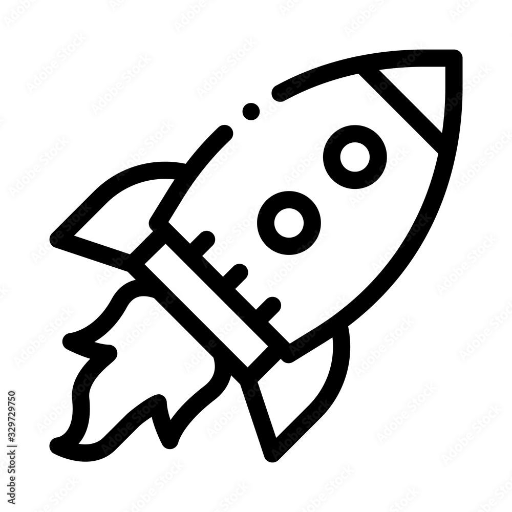 Poster flying rocket spaceship agile element vector icon thin line. agile gear and document, sandglass and 