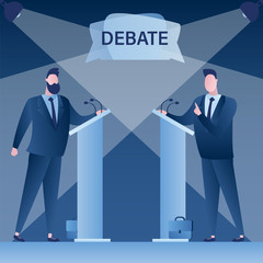 Open debates before Vote. Concept with leaders of opposing political parties conducting intense discussion on public debates.