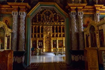 Fototapeta na wymiar Interior of St. Sergius refectory church of Trinity Lavra of St. Sergius in Sergiev Posad, Russia
