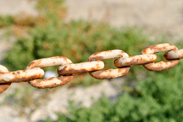 Vintage chain, old rusty steel close up