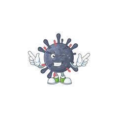 Funny coronavirus epidemic cartoon design style with wink eye face