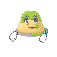 Pudding green tea on waiting gesture mascot design style