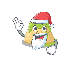 Pudding green tea in Santa cartoon character design showing ok finger