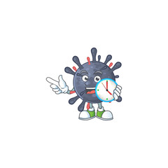 cartoon character style of cheerful coronavirus epidemic with clock
