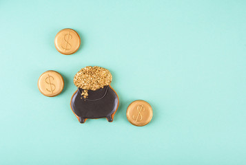 March 17 is St. Patrick's Day. Composition of sweet gingerbread on a light background.