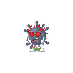 Romantic coronavirus epidemic cartoon character with a falling in love face