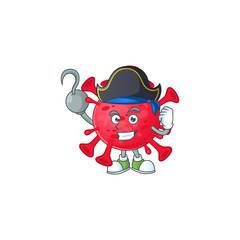 One hand Pirate cartoon design style of coronavirus amoeba wearing a hat