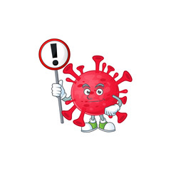 Smiling cartoon design of coronavirus amoeba with a sign