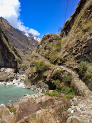 Nepal valley on the trekking of the Annapurna circuit. Hymalaya mountains.