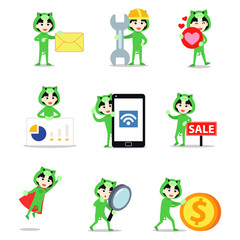 Set character of green pig female as farm animals.