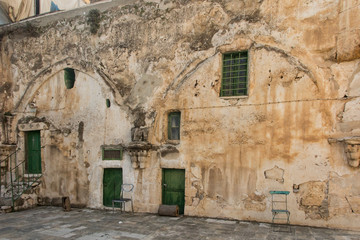 Old buildings in a Coptic part of the complex of the Basilica of the Holy Sepulchre in Jerusalem