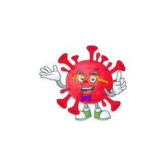 Super Funny coronavirus amoeba in nerd mascot design style