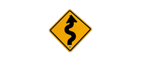 Curve road warning sign isolated on white background.