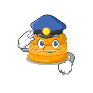 A picture of orange macaron performed as a Police officer