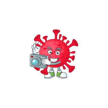Coronavirus amoeba mascot design as a professional photographer with a camera