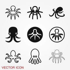 Octopus icon. Vector of an octopus design on white background. Aquatic animals.