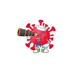 Fototapeta na wymiar Coronavirus amoeba in Sailor cartoon character design with binocular