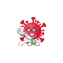cartoon character of coronavirus amoeba holding menu on his hand