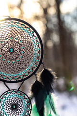 Handmade dream catcher with feathers threads and beads rope hanging