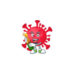 mascot cartoon design of coronavirus amoeba with bottle of beer