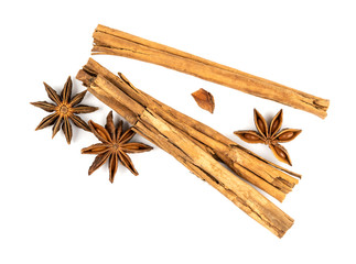 Spices cinnamon sticks and anise star.