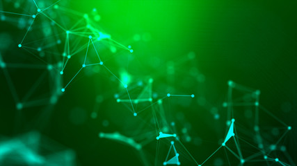 Abstract background Dot and connect line for cyber technology futuristic and network connection concept with dark and grain processed wide screen ratio.