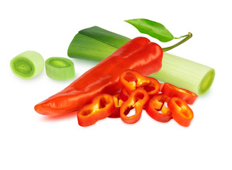 red pepper paprika with chives isolated on white background