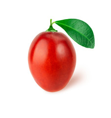 Fresh tamarillo with leafs isolated on white background