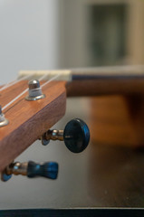 Instrument Hawaii ukelele made of wood with wood pattern on the table in the house