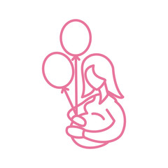 pregnant woman with helium balloons, line style icon