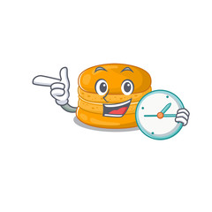 Cheerful orange macaron cartoon character style with clock