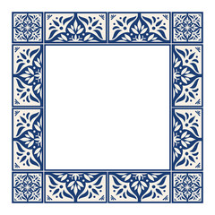 Tile frame vector. Mosaic border ceramic pattern. Geometric ornamental design. Moroccan arabesque, portuguse azulejos, mexican talavera, spanish, italian sicily majolica motifs.