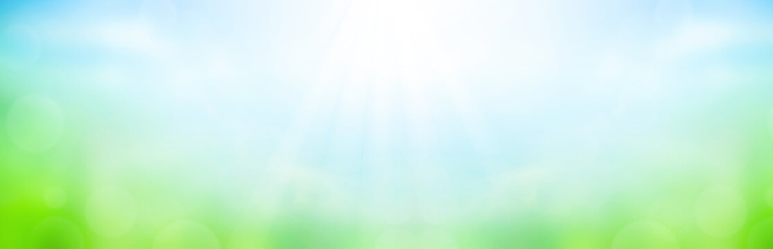 World Environment Day concept: Abstract blurred beautiful green and blue sky background