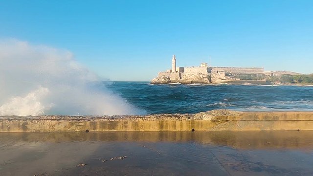 Waves crashing in Havana, Cuba in slow motion