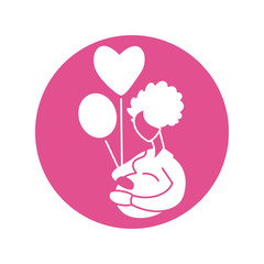 pregnant woman with helium balloons, silhouette style icon
