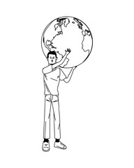 young man avatar lifting world planet character