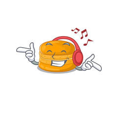 enjoying music orange macaron cartoon mascot design