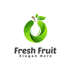 Fresh fruit pear, guava, apple, avocado logo design vector template
