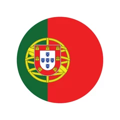 Fotobehang Portuguese flag in the form of a glossy icon, White paper circle with flag of Portugal. Abstract illustration. © Ruslam