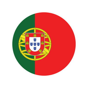 Portuguese flag in the form of a glossy icon, White paper circle with flag of Portugal. Abstract illustration.
