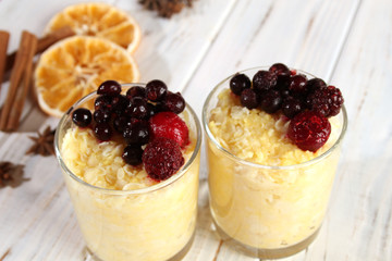 Healthy breakfast with cereal and berries