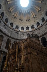 Jerusalem, Israel, January 29, 2020: The ceiling over Christ grave in the holy church in Jerusalem